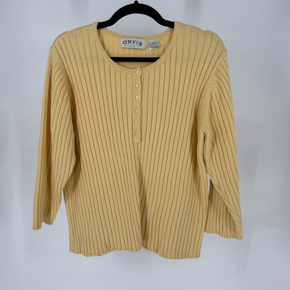 Orvis Henley Sweater Ribbed‎ Knit Vintage Long Sleeve Prairie Cottagecore Hippie
